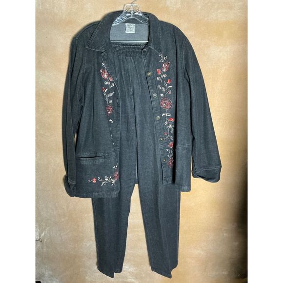 Allison Daley Denim Jacket & Pants Set Floral Embroidered Women's Outfit - Picture 2 of 12
